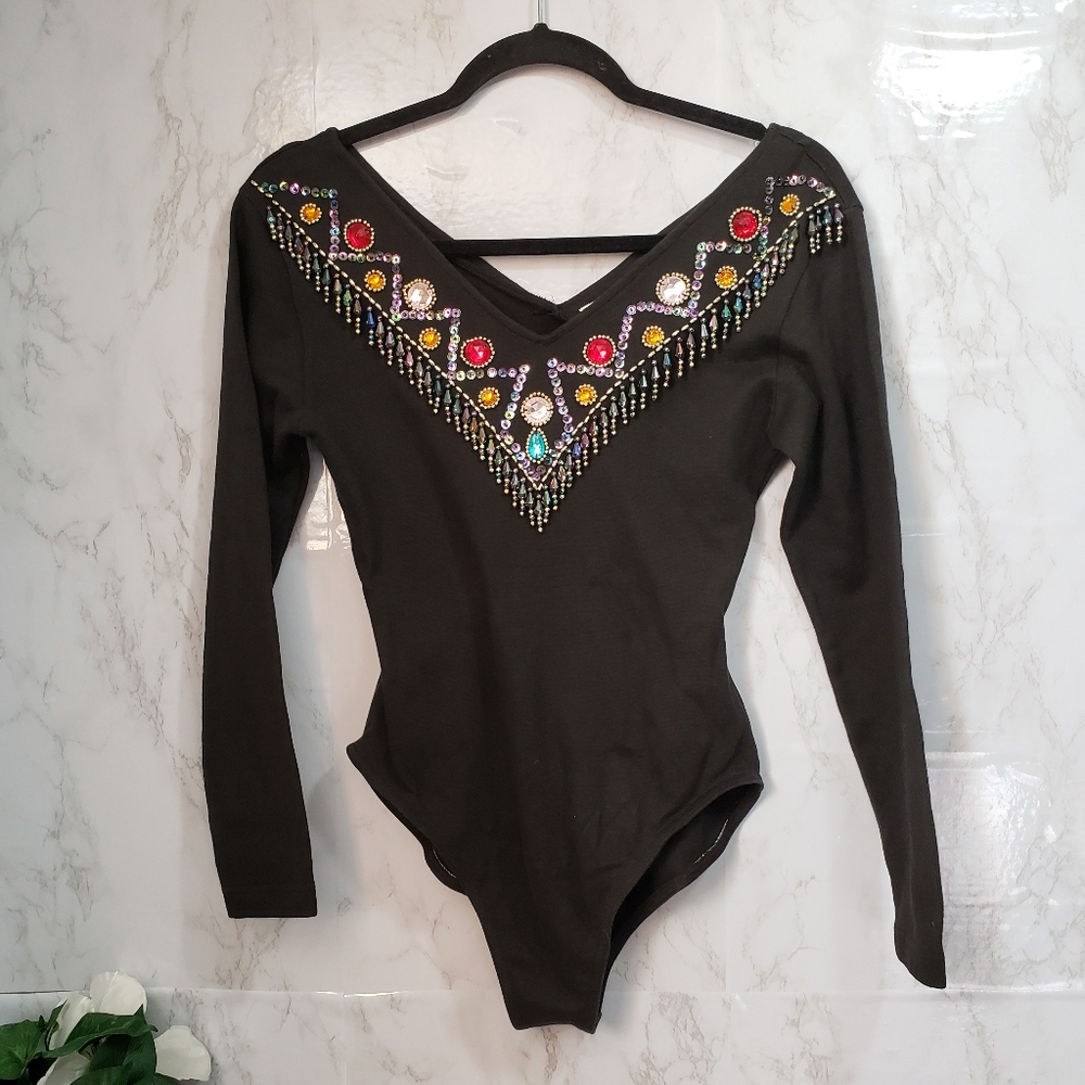 Jazzie Black Bedazzled Bodysuit Medium
